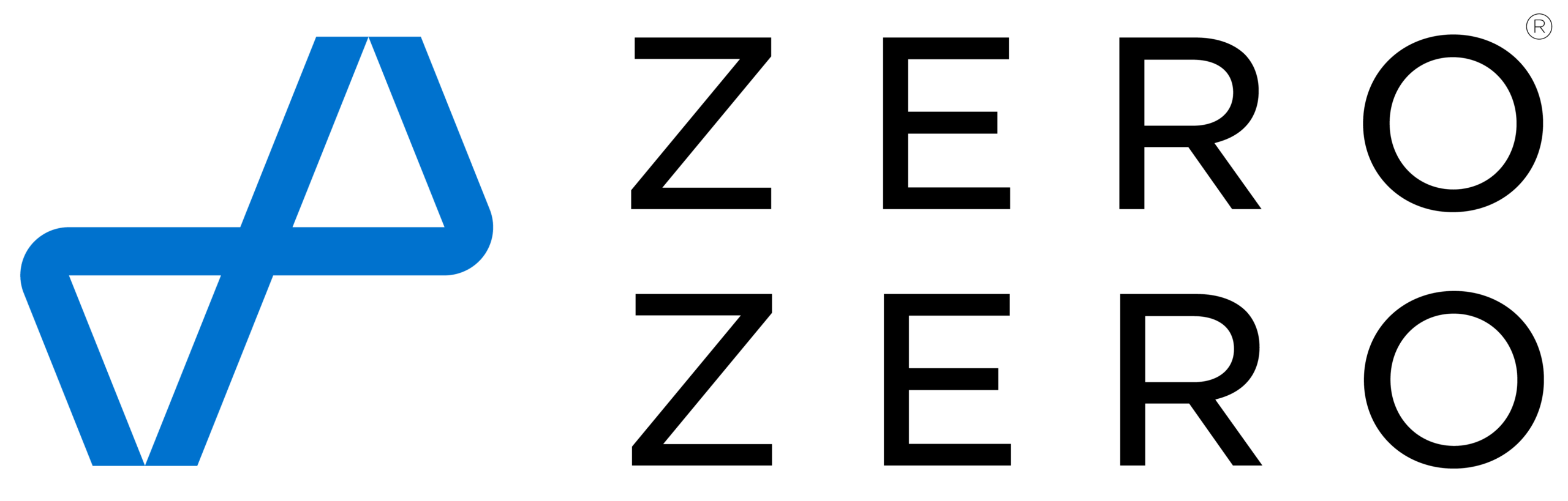 ZERO ZERO Logo mit blauem Symbol links über dem Schriftzug